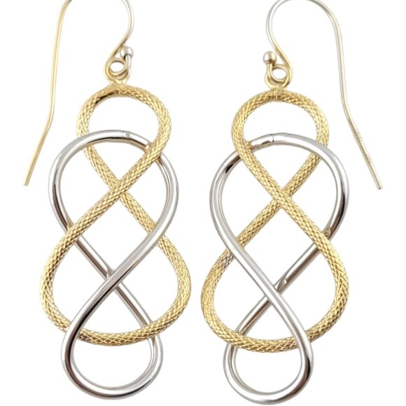 14K Yellow & White Gold Knot Braided Drop Earrings #18169 - Picture 1 of 7